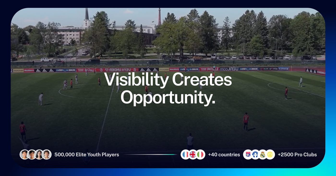 Youth football match with the line Visibility Creates Opportunity